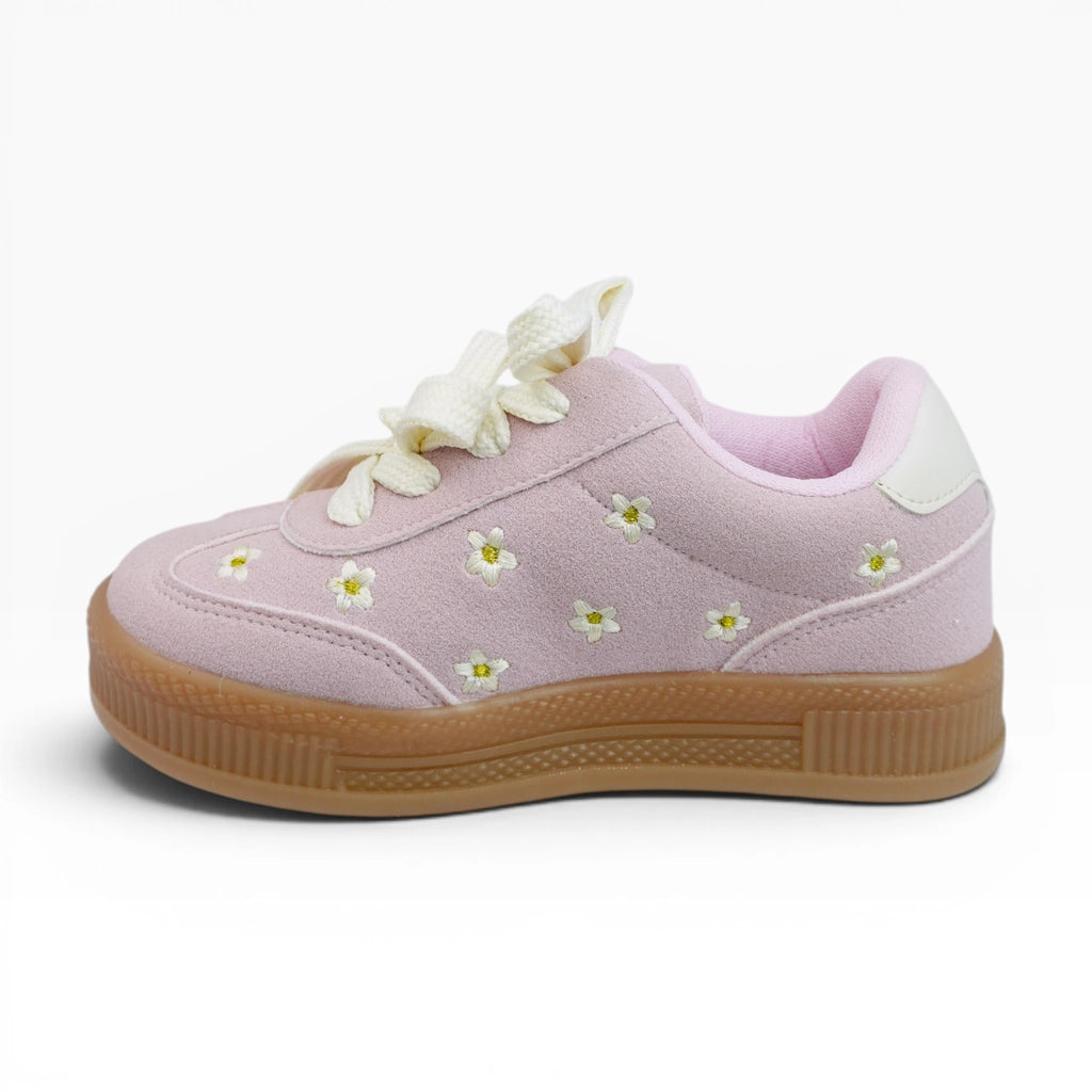 Tenis Casuales Bajas con Bordado de Flores en Color Rosa