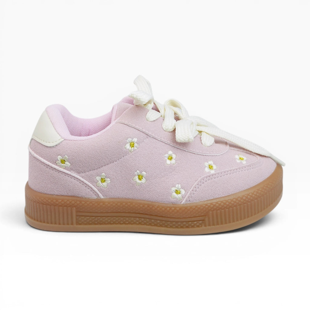 Tenis Casuales Bajas con Bordado de Flores en Color Rosa