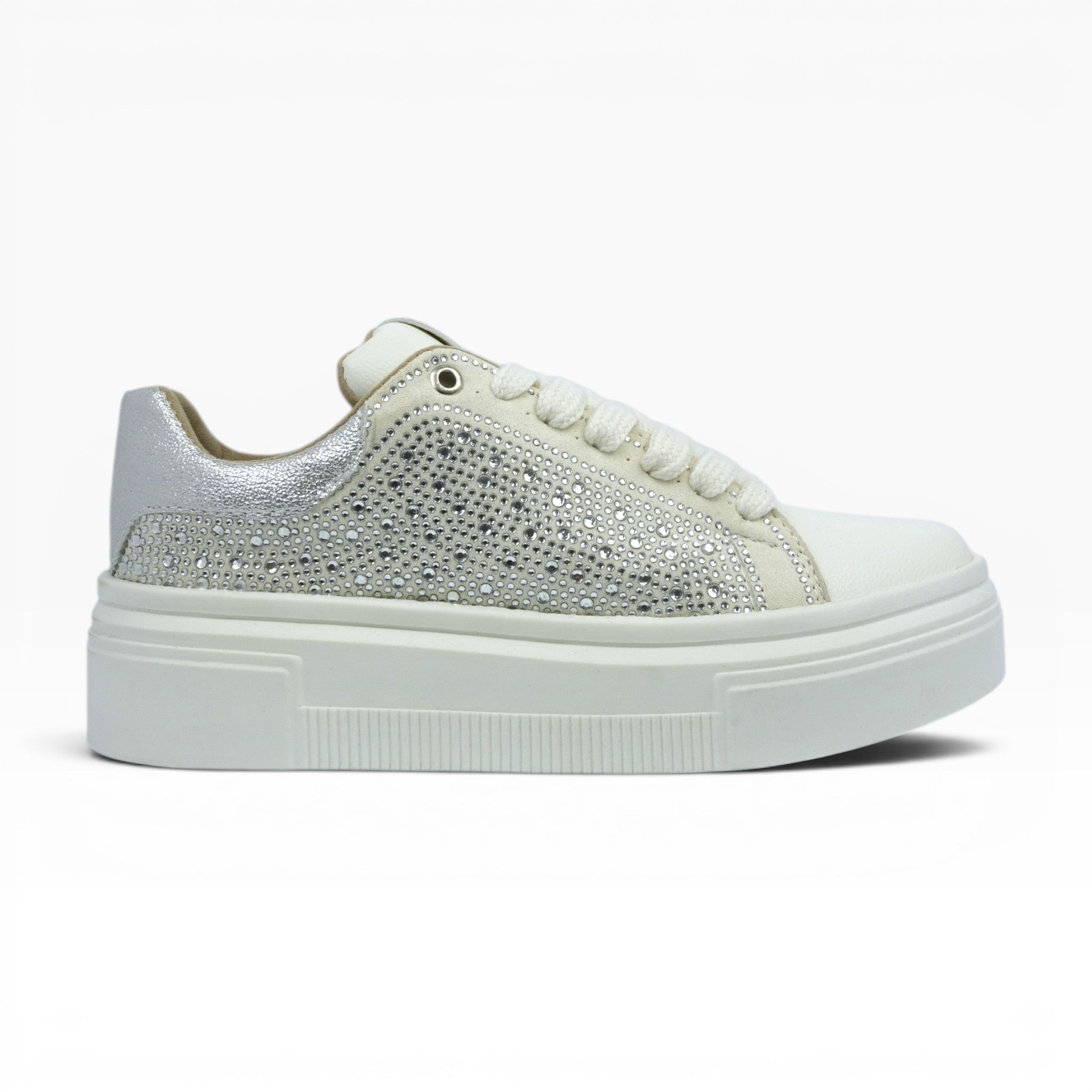 Tenis con Plataforma Blancos con Pedrería Spimfer