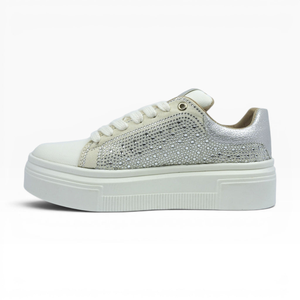 Tenis con Plataforma Blancos con Pedrería Spimfer