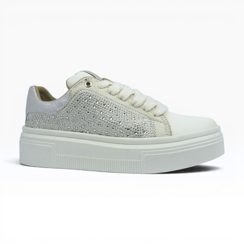 Tenis con Plataforma Blancos con Pedrería Spimfer