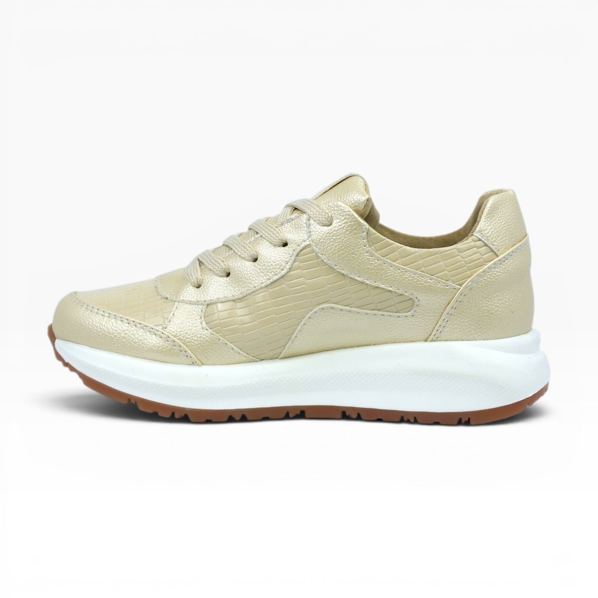Tenis Spimfer Dorados Texturizados para Mujer: Elegancia y Confort Urbano