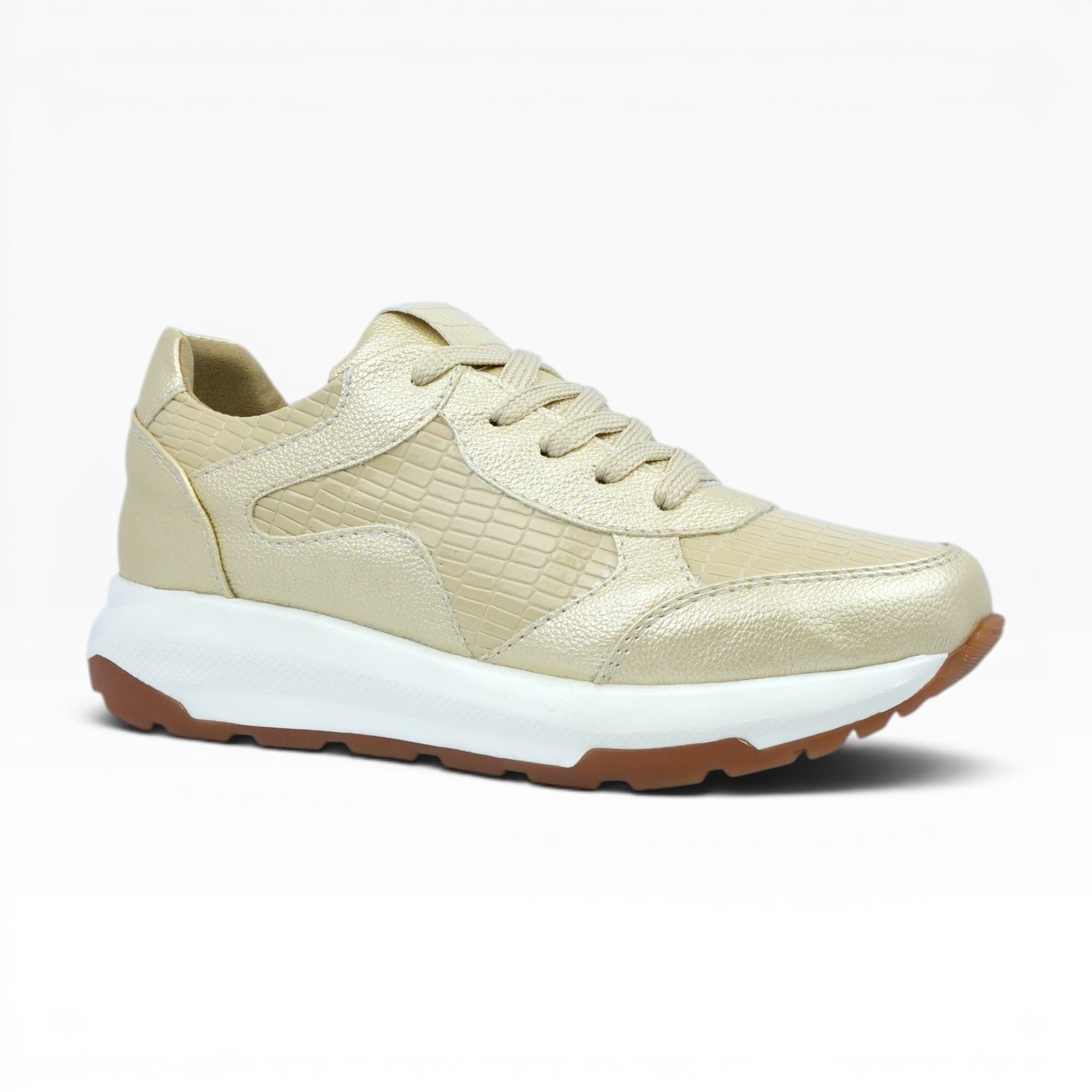 Tenis Spimfer Dorados Texturizados para Mujer: Elegancia y Confort Urbano