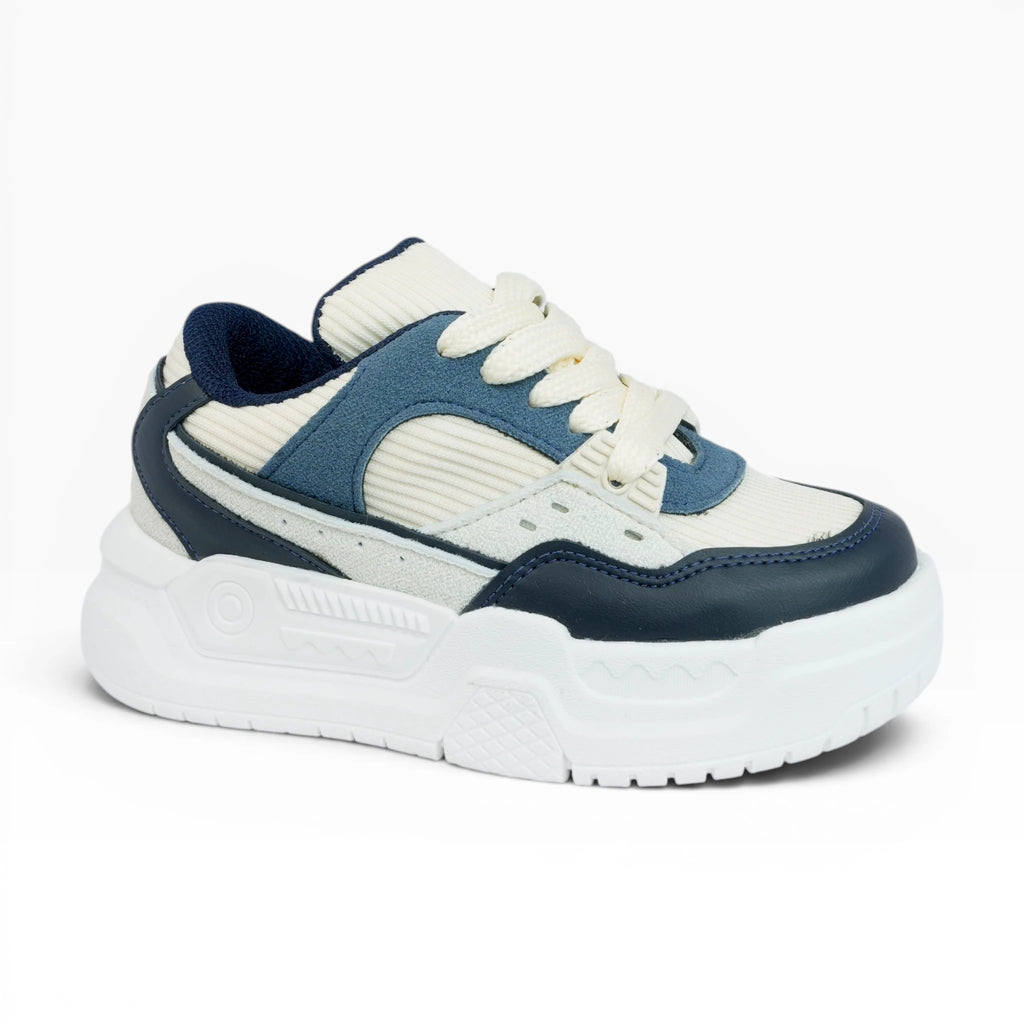 Tenis Casuales Urbanos Spimfer Beige Azul para Niños