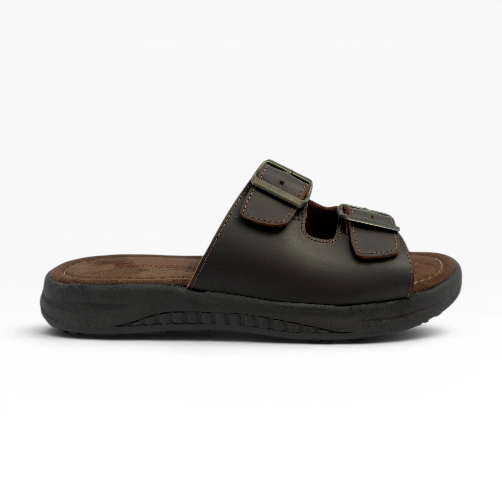 Sandalias de Cuero con Doble Hebilla Café Oscuro para Hombre