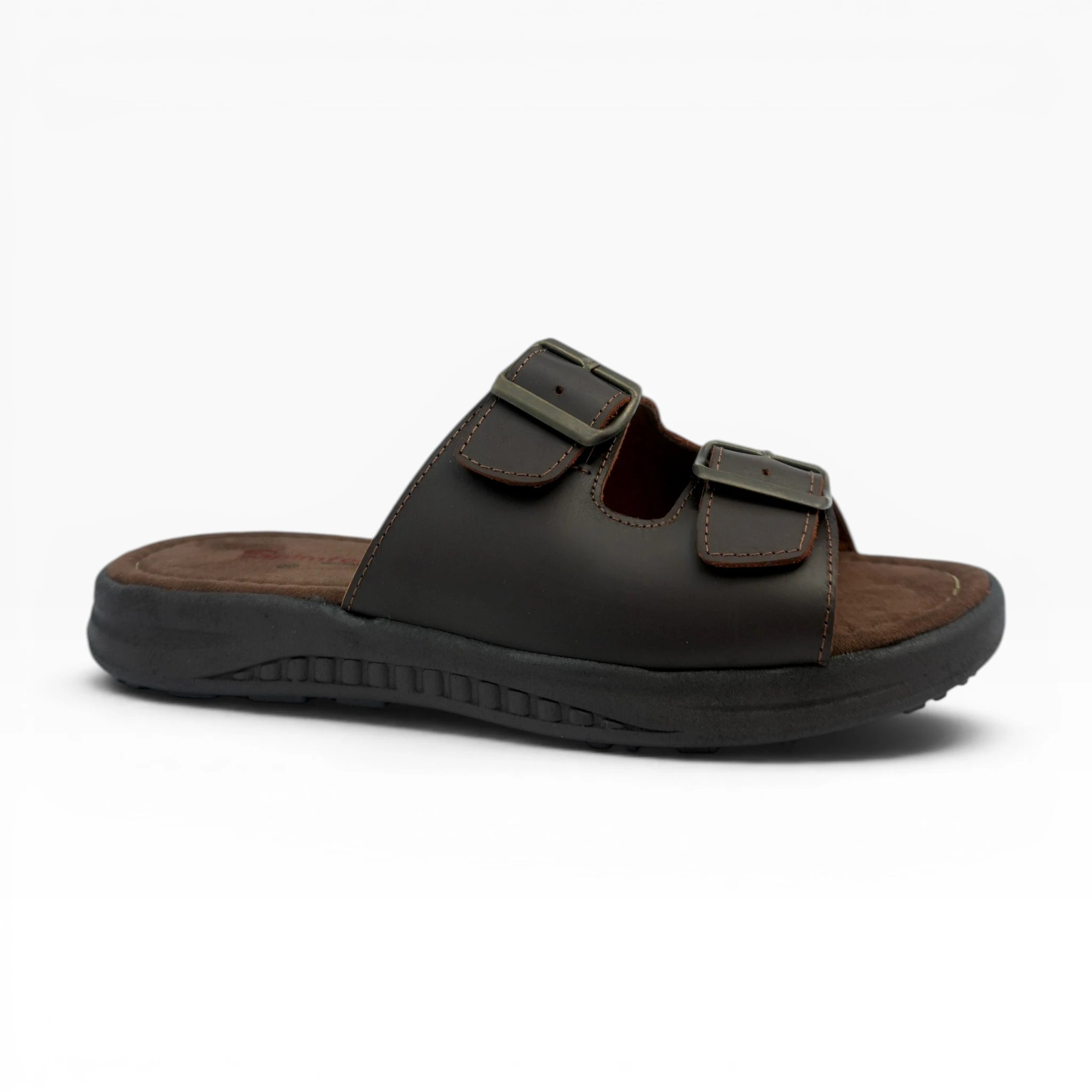 Sandalias de Cuero con Doble Hebilla Café Oscuro para Hombre
