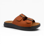 Sandalias de Cuero con Doble Hebilla Miel para Hombre Spimfer