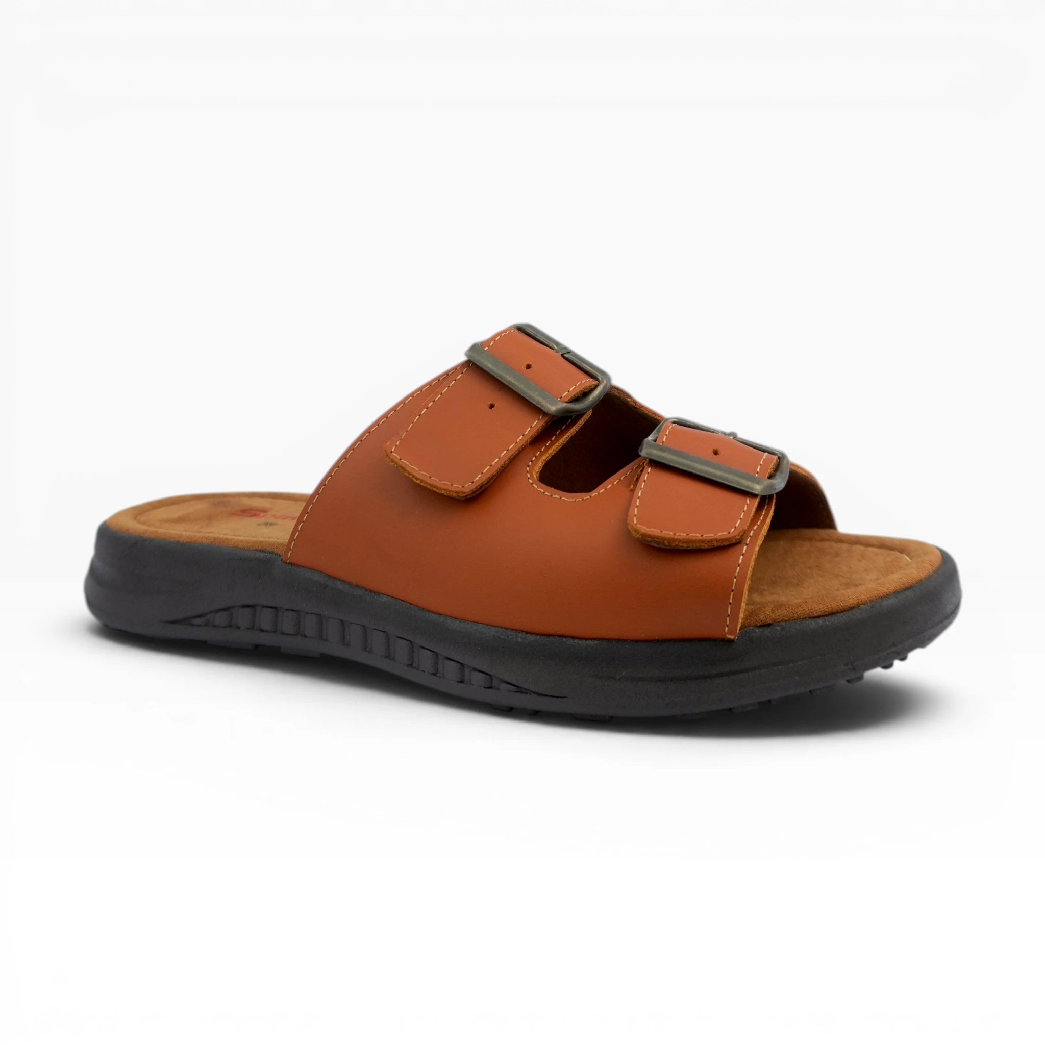 Sandalias de Cuero con Doble Hebilla Miel para Hombre Spimfer