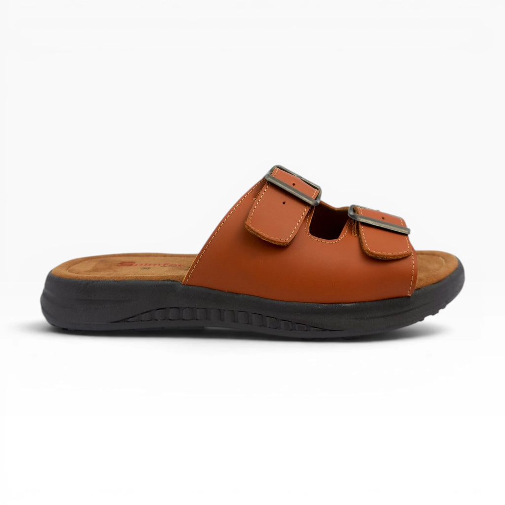 Sandalias de Cuero con Doble Hebilla Miel para Hombre Spimfer