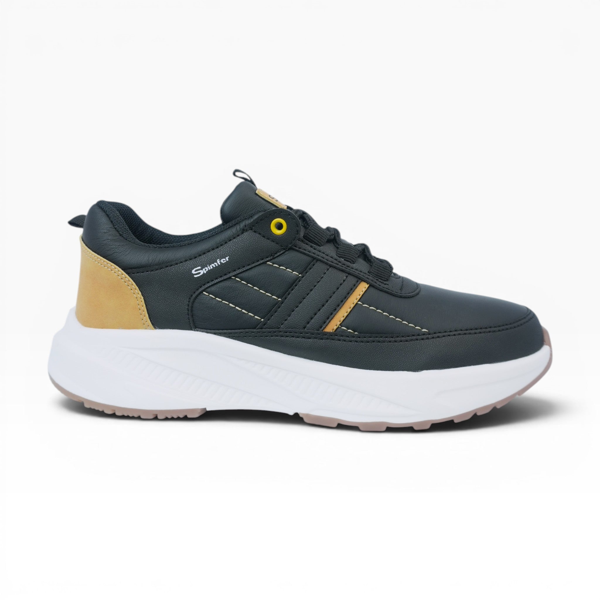 Tenis Casuales Spimfer Negros con Detalles Miel para Hombre: Estilo y Confort Superior