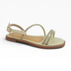 Sandalias Planas Color Beige con Tiras de Pedrería Spimfer