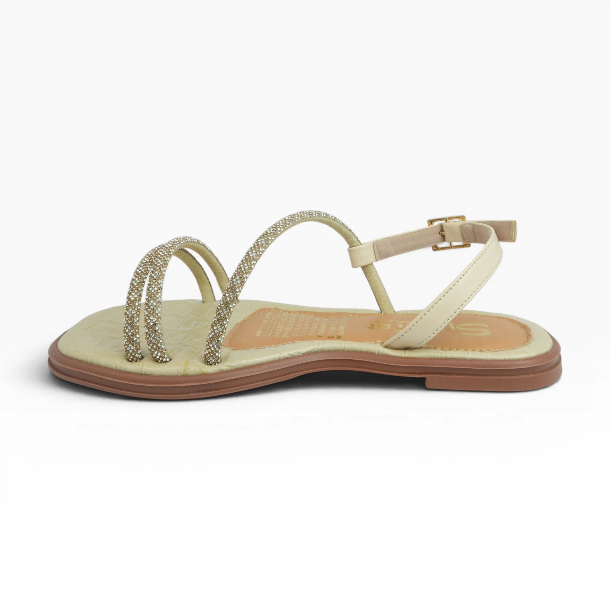 Sandalias Planas Color Beige con Tiras de Pedrería Spimfer