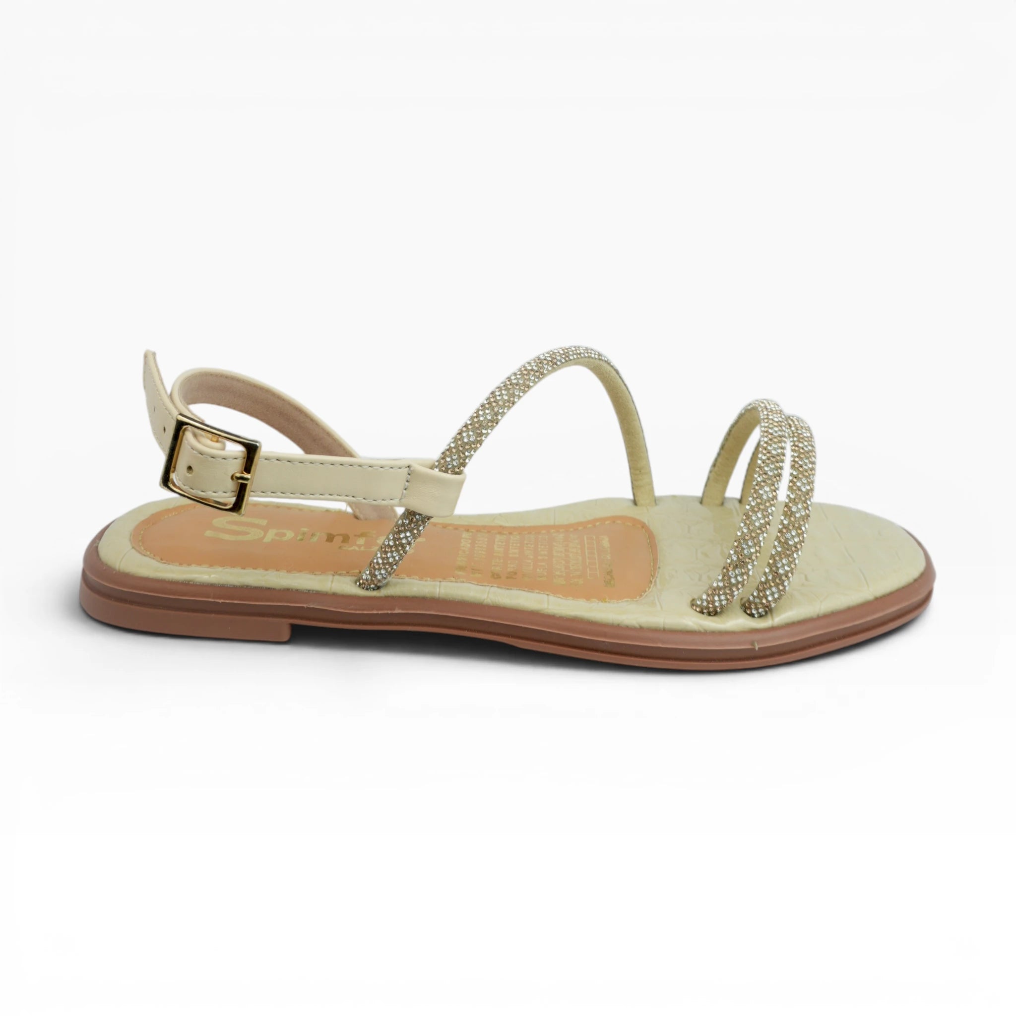 Sandalias Planas Color Beige con Tiras de Pedrería Spimfer