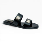Sandalias Planas Negras con Dos Correas y Herrajes Spimfer