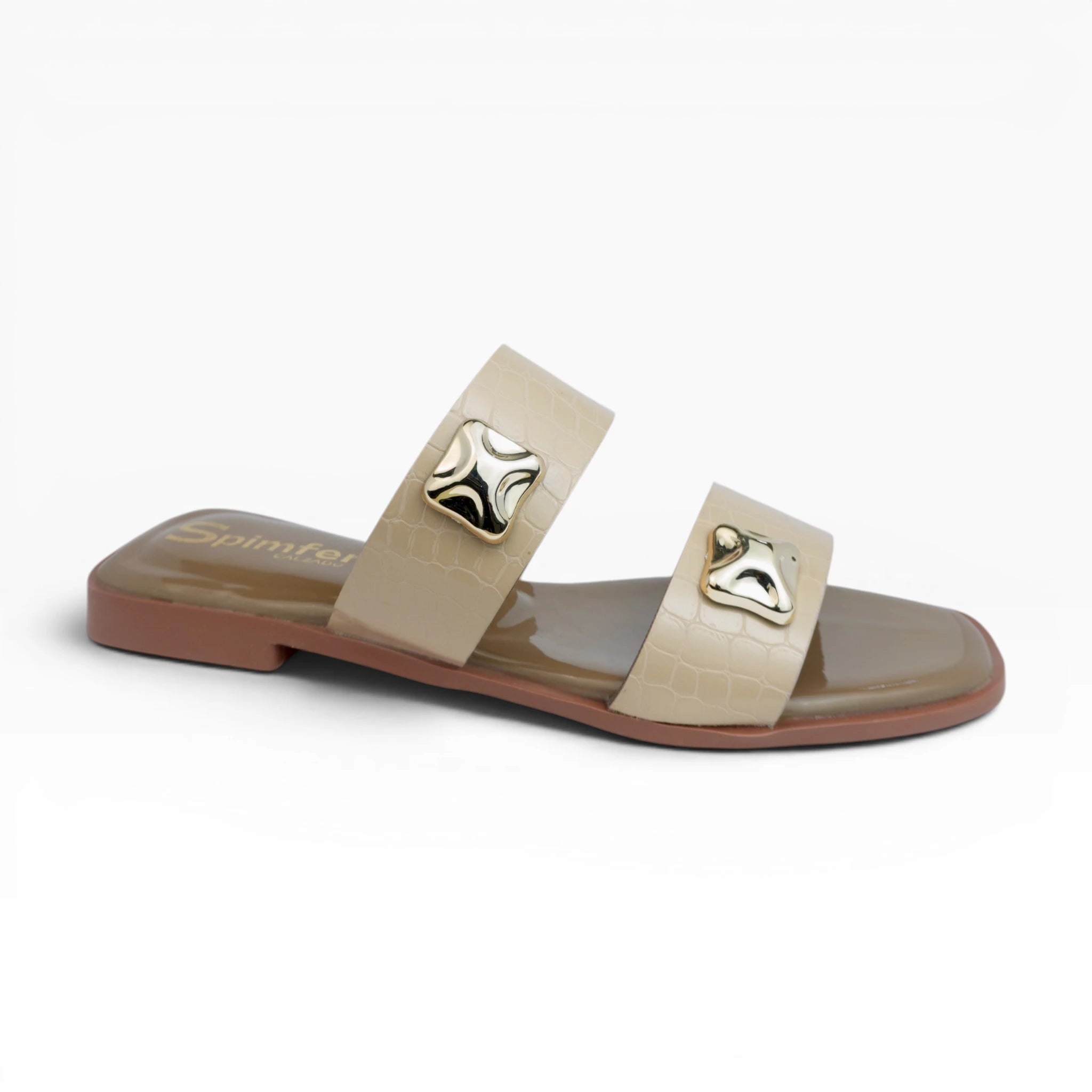 Sandalias Planas Color Nucita con Dos Correas y Herrajes Spimfer