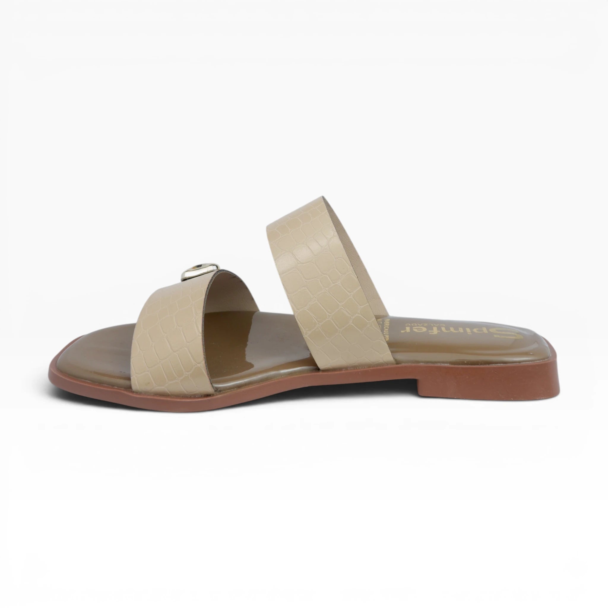 Sandalias Planas Color Nucita con Dos Correas y Herrajes Spimfer