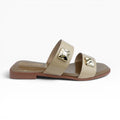 Sandalias Planas Color Nucita con Dos Correas y Herrajes Spimfer