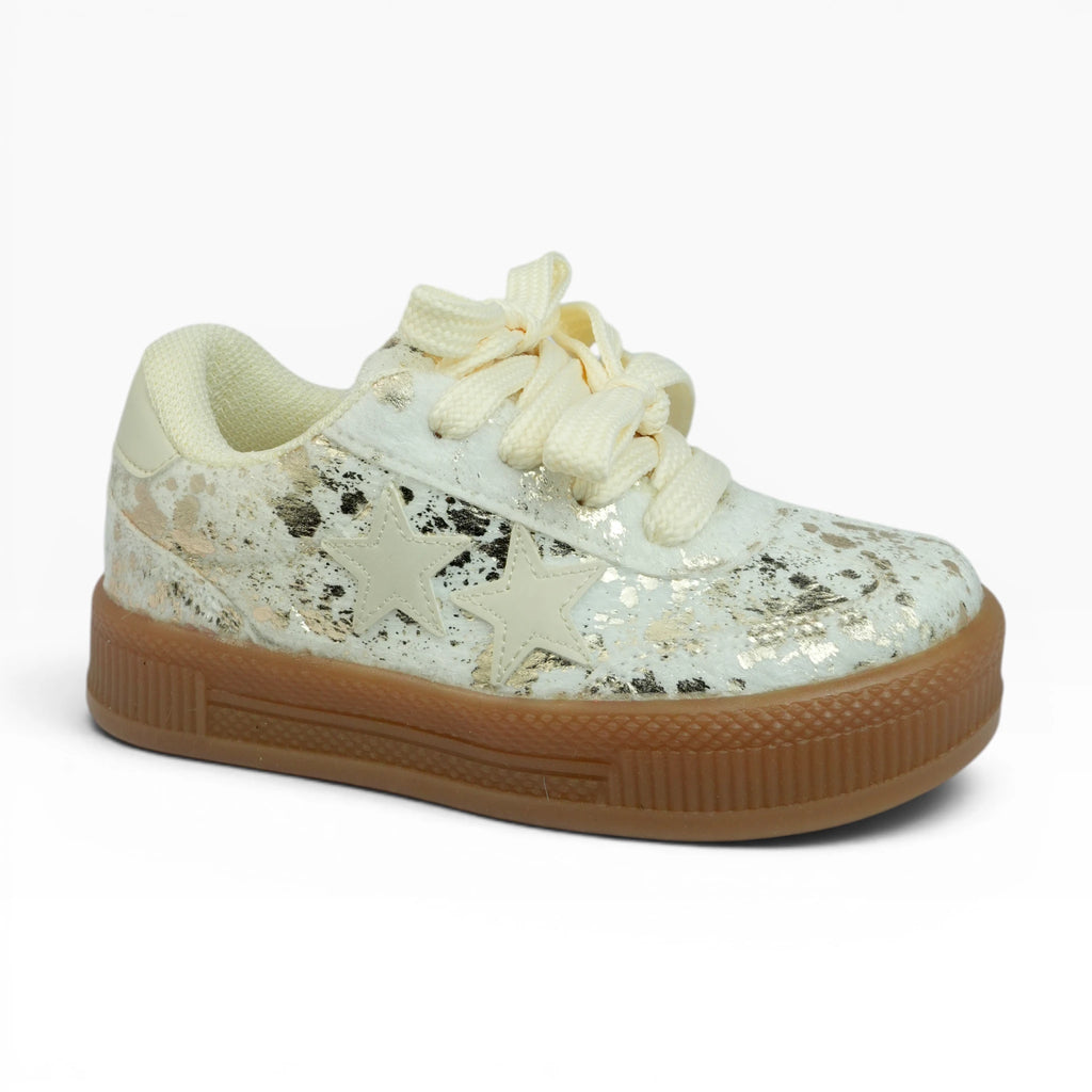 Tenis para Niña Beige Vainilla con Estrellas Doradas
