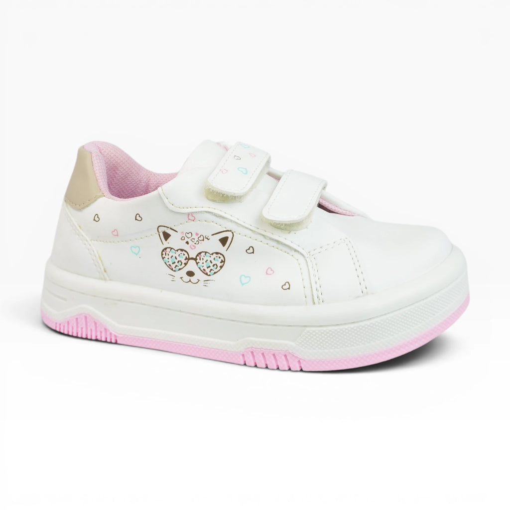 Tenis para Niña Blancos con Gatito Y Velcro