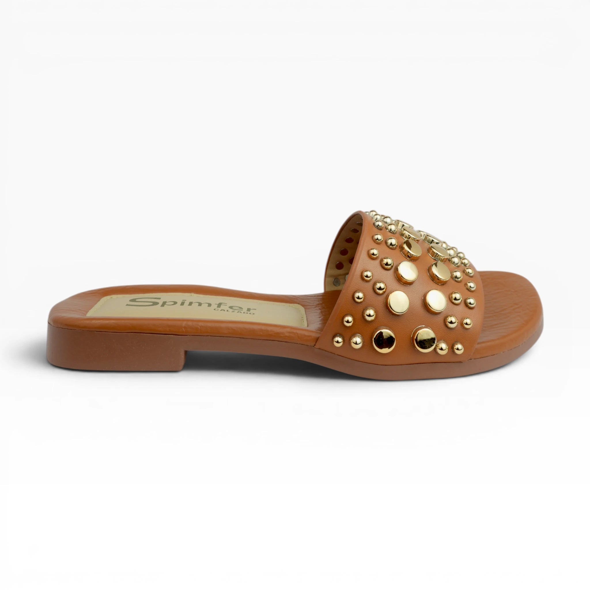 Sandalias Planas Spimfer para Mujer Diseño Urbano con Taches Doradas