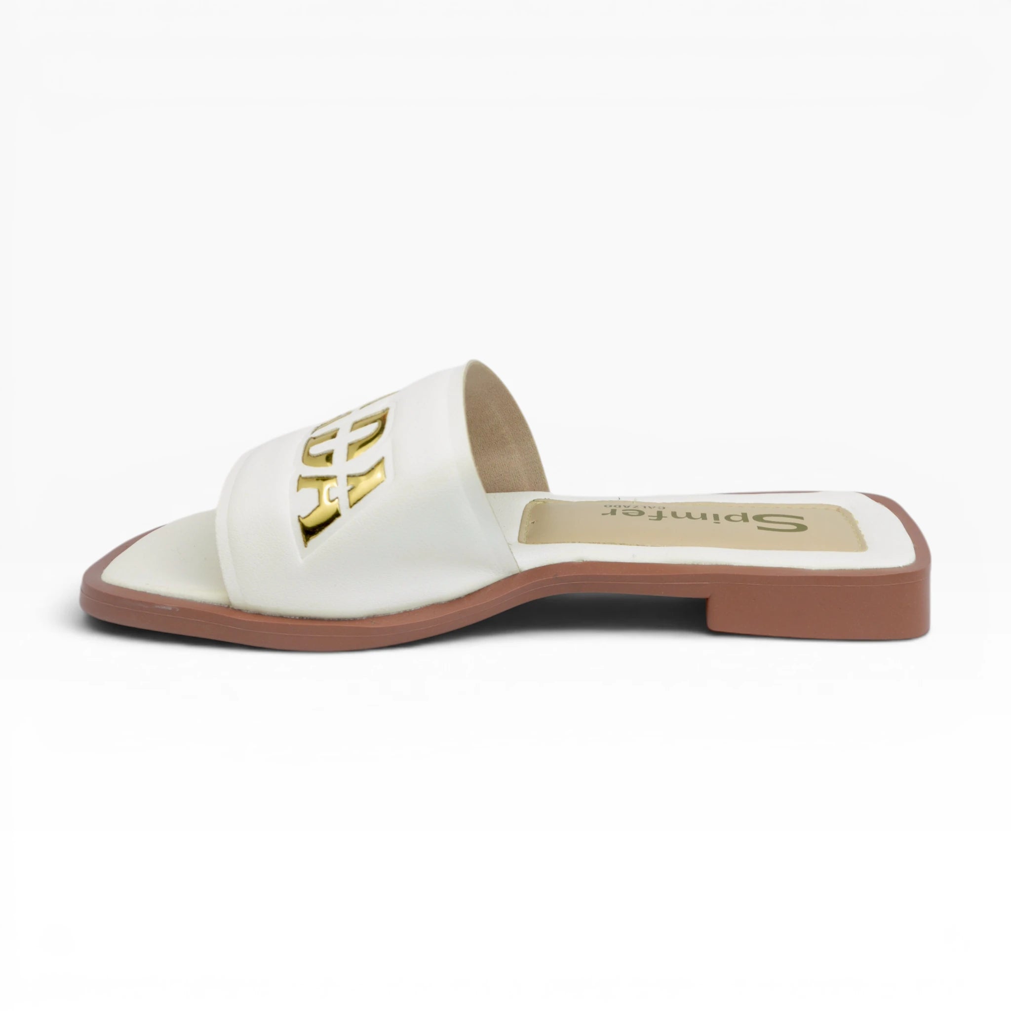 Sandalias Planas para Mujer Spimfer  Color Blanco Talco con Detalle Dorado