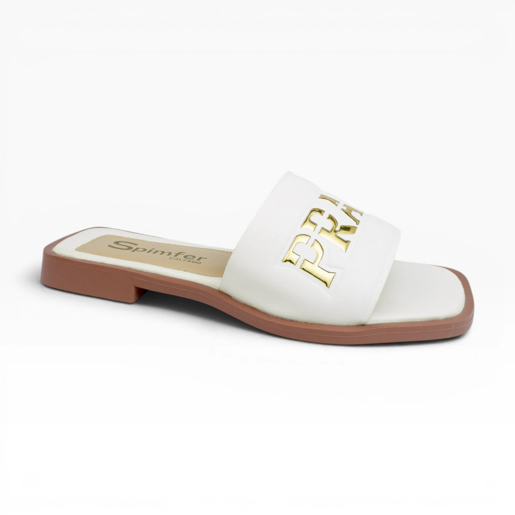 Sandalias Planas para Mujer Spimfer  Color Blanco Talco con Detalle Dorado