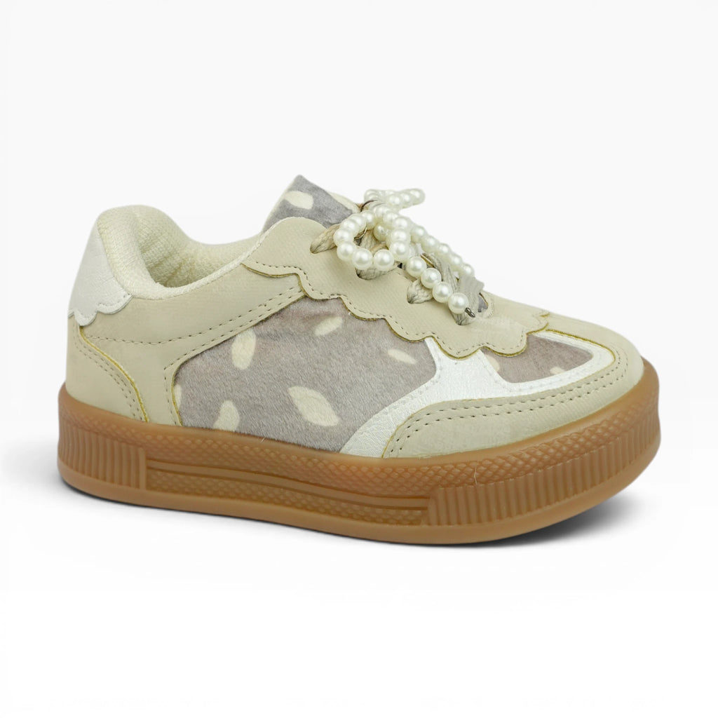 Tenis Niña Spimfer Beige con Perlas y Textura