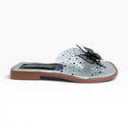 Sandalias Planas Color Plata con Correa Transparente y Mariposa Spimfer
