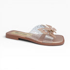 Sandalias Planas Oro Rosa con Correa Transparente y Mariposa Spimfer