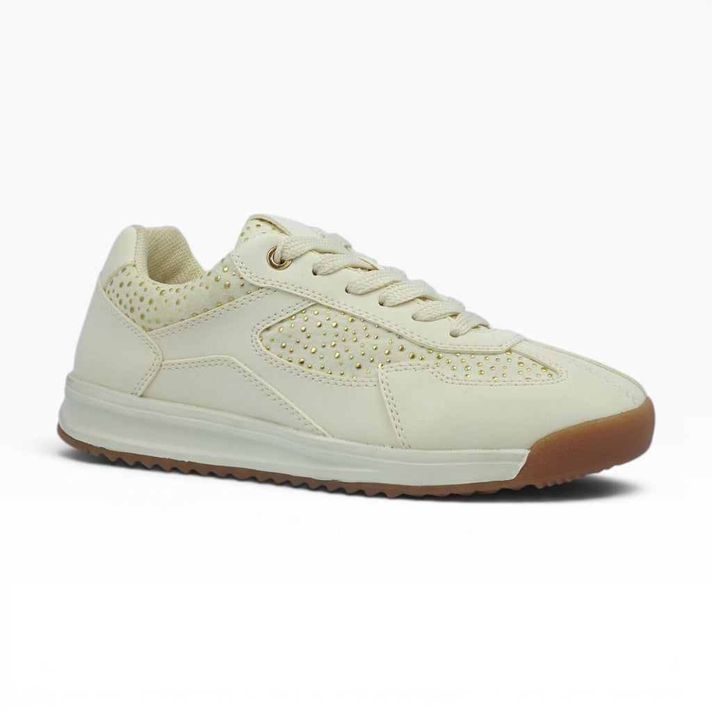 Tenis Crema Spimfer para Mujer con Brillos | Plantilla Confort