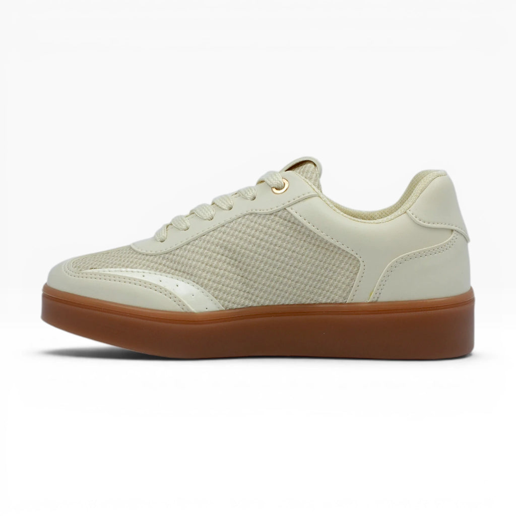 Tenis Casuales Beige Spimfer para Mujer con Suela Caramelo