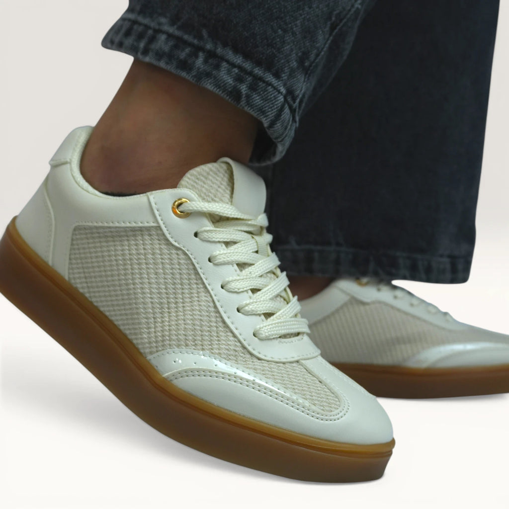 Tenis Casuales Beige Spimfer para Mujer con Suela Caramelo
