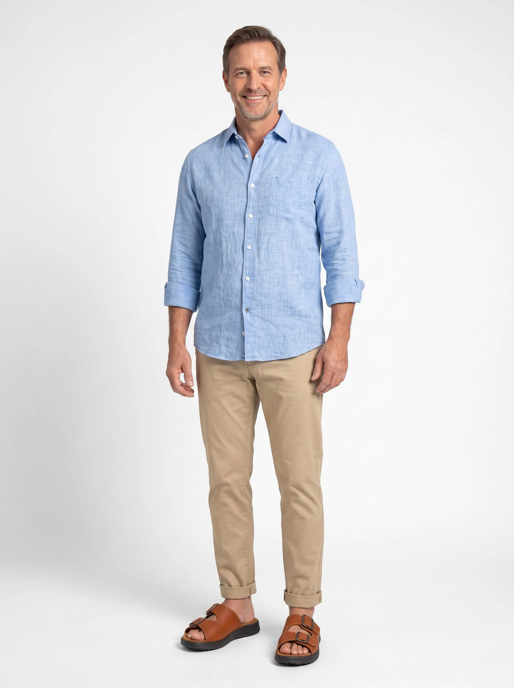 Sandalias de Cuero con Doble Hebilla Miel para Hombre Spimfer