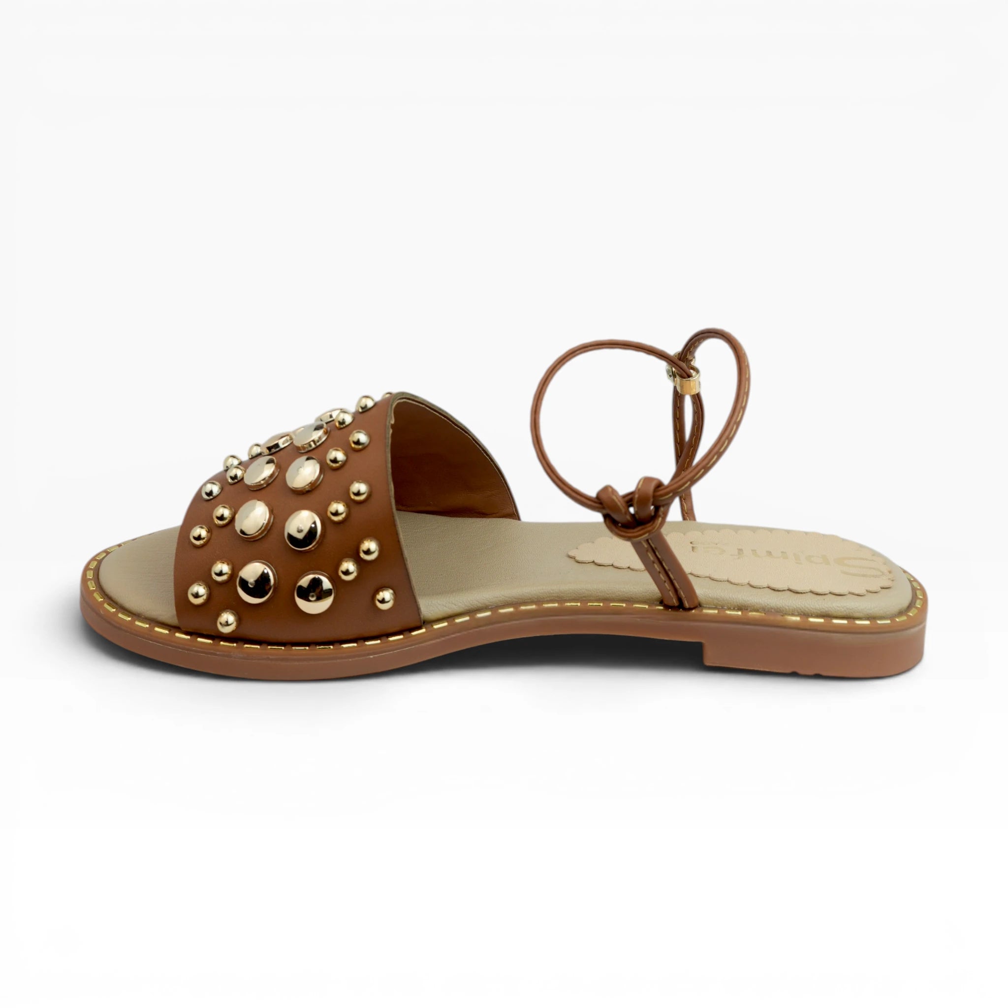 Sandalias Planas Spimfer para Mujer Color Miel – Correa al Tobillo
