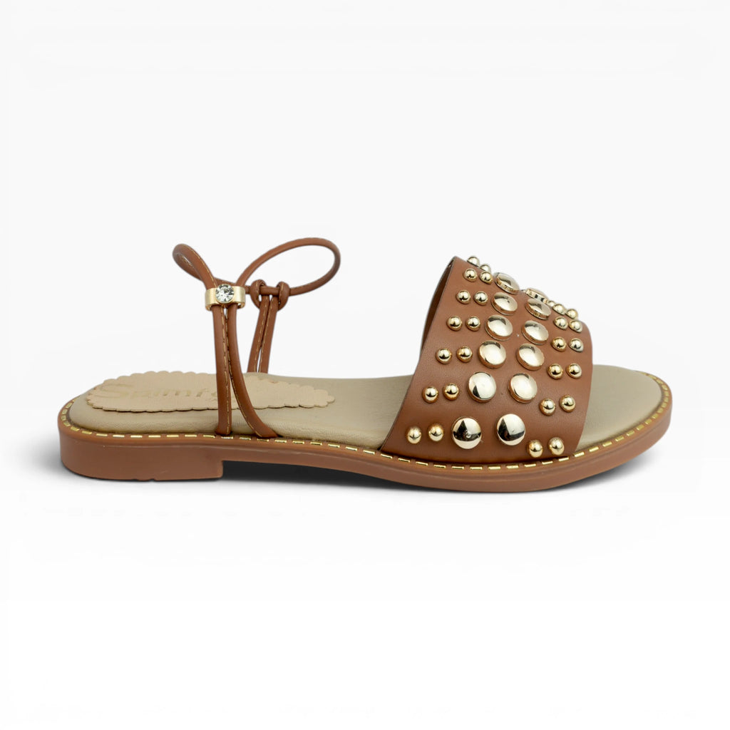 Sandalias Planas Spimfer para Mujer Color Miel – Correa al Tobillo