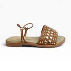 Sandalias Planas Spimfer para Mujer Color Miel – Correa al Tobillo