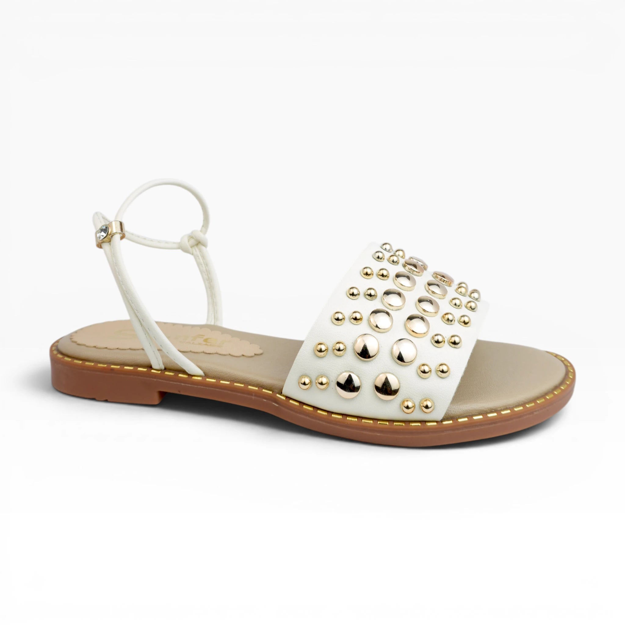 Sandalias Planas Spimfer para Mujer Color Talco – Correa al Tobillo