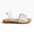 Sandalias Planas Spimfer para Mujer Color Talco – Correa al Tobillo
