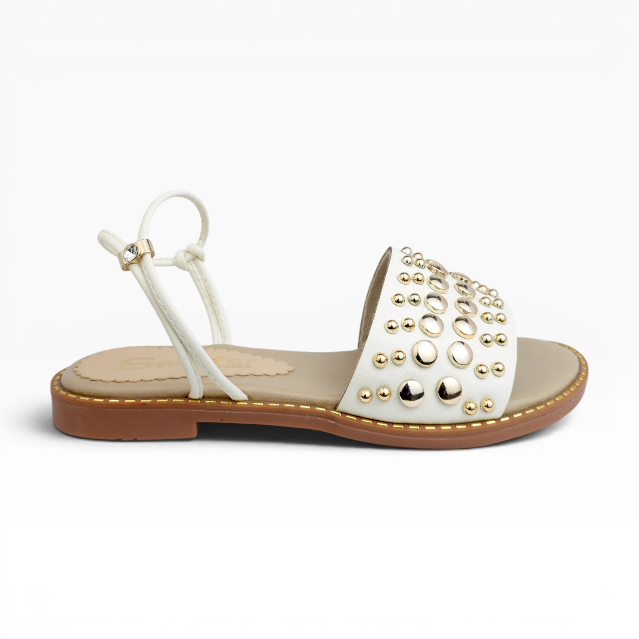 Sandalias Planas Spimfer para Mujer Color Talco – Correa al Tobillo