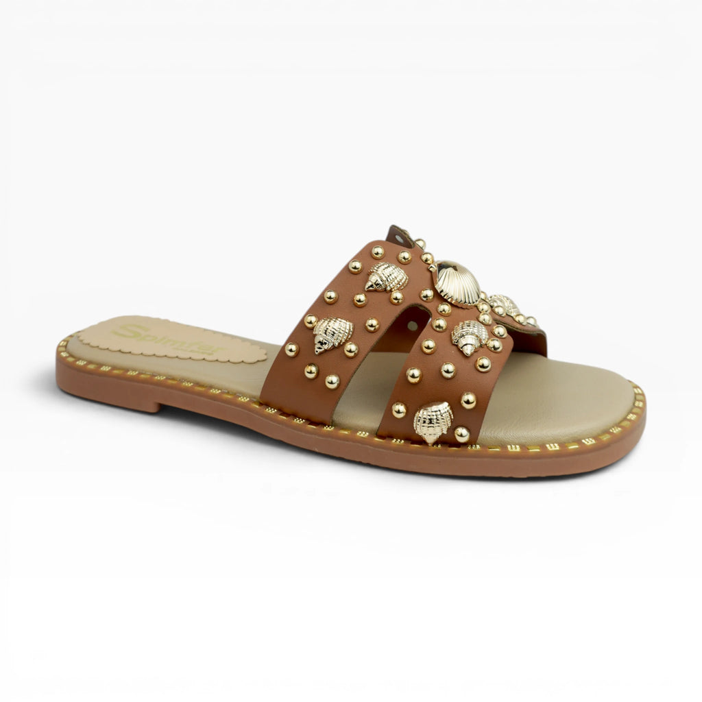 Sandalias Planas Spimfer para Mujer Color Miel – Elegancia Casual
