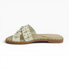 Sandalias Planas Spimfer para Mujer con Detalles Dorados y Conchas