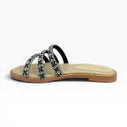 Sandalias Planas para Mujer Spimfer Color Negro con Tiras Brillantes