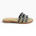 Sandalias Planas para Mujer Spimfer Color Negro con Tiras Brillantes