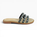 Sandalias Planas para Mujer Spimfer Color Negro con Tiras Brillantes