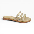 Sandalias Planas para Mujer  Color Oro Rosa con Tiras Brillantes