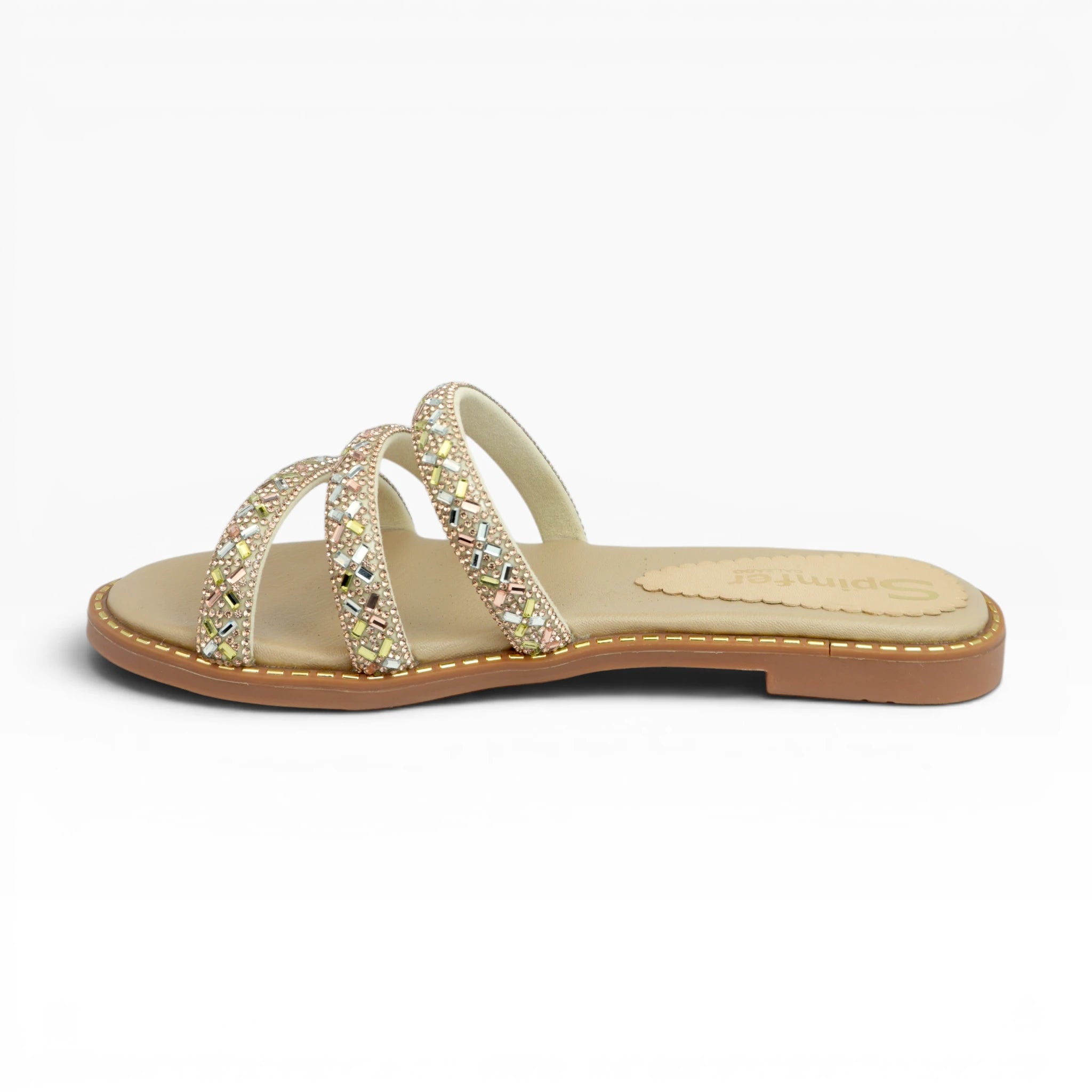 Sandalias Planas para Mujer  Color Oro Rosa con Tiras Brillantes