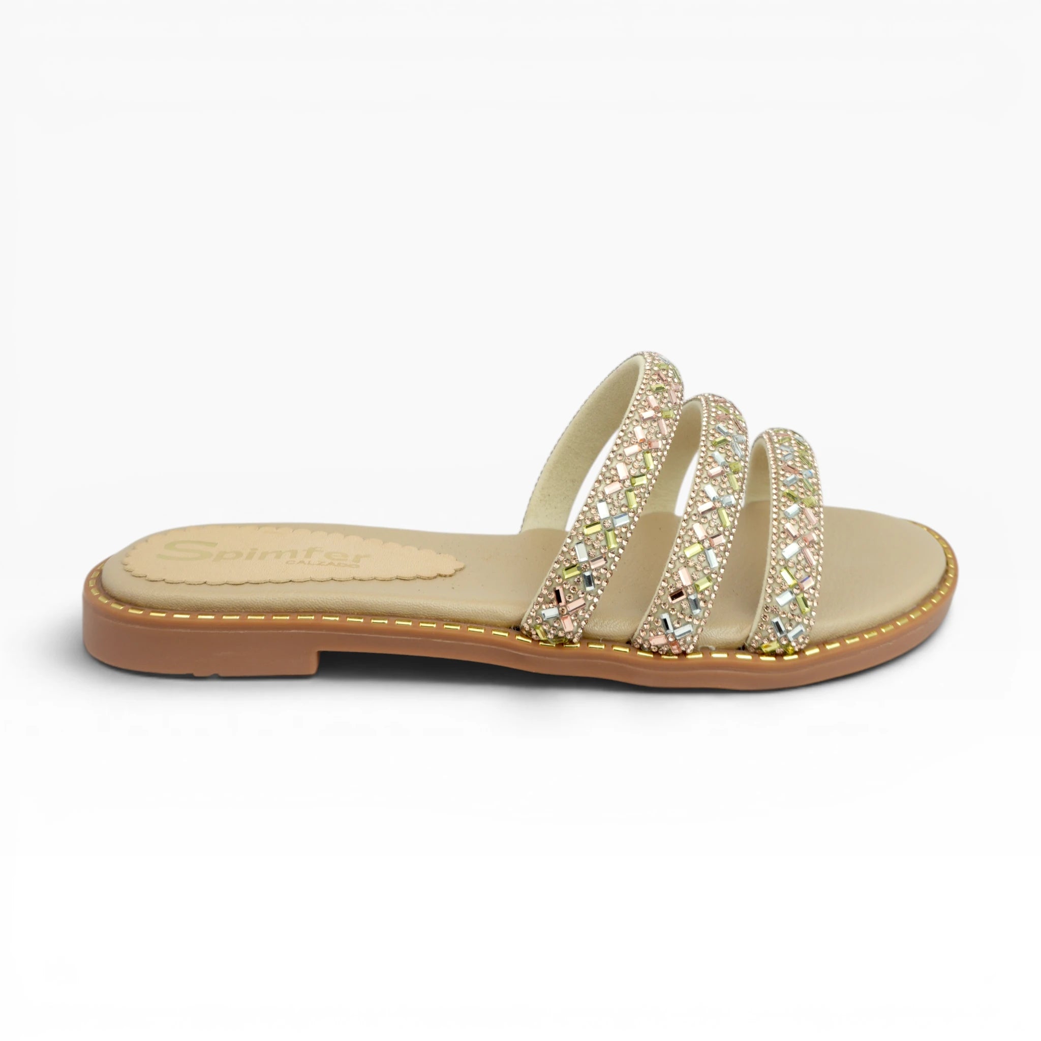 Sandalias Planas para Mujer  Color Oro Rosa con Tiras Brillantes