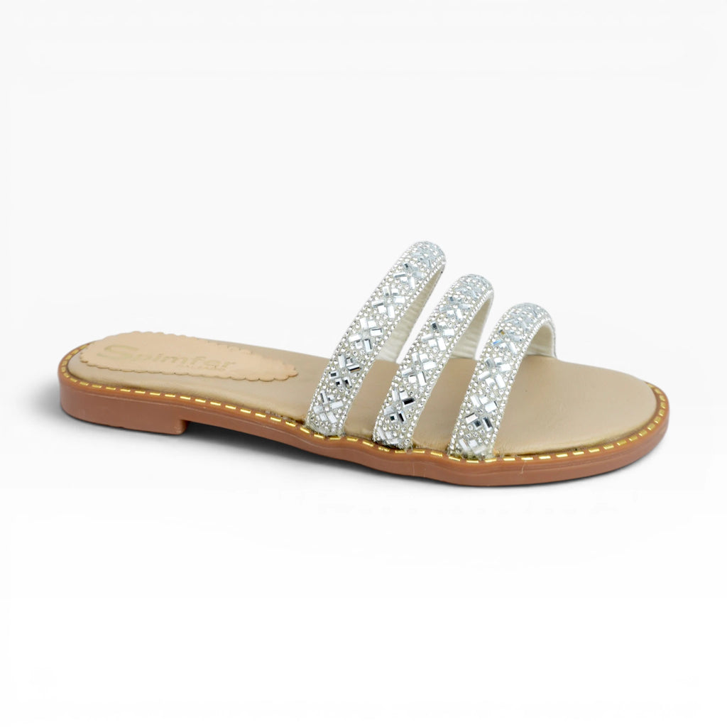 Sandalias Planas para Mujer Spimfer Plata con Tiras Brillantes