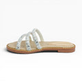 Sandalias Planas para Mujer Spimfer Plata con Tiras Brillantes