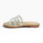 Sandalias Planas para Mujer Spimfer Plata con Tiras Brillantes